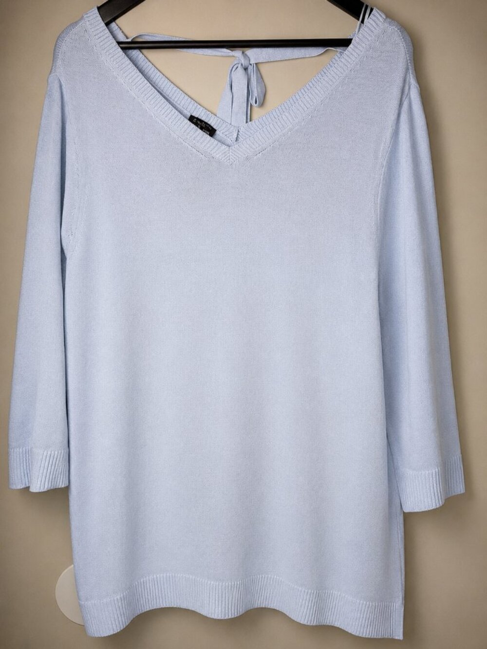 Talbots Plus Light Blue V-Neck Women's Pima Cotton Sweater Tie-Back Size 2x